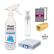 Clean Point Flawless Leder Set mit Innenraumreiniger 500 ml, 2 Innenraumtüchern, Lederbürste, 2 Scrubpads und Schaumflasche