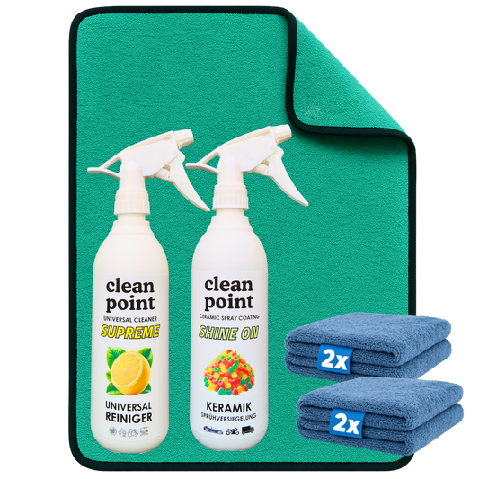 Clean Point Keramik Set mit Universalreiniger, Shine On, Trockentuch und 4 Poliertüchern