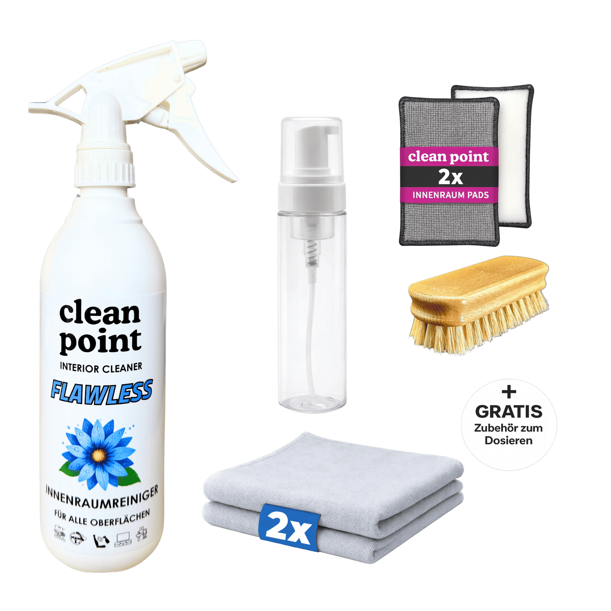CleanPoint Lederreiniger Set Ready to Use für die Reinigung von Auto Leder, Kunstleder und Fahrzeuginnenraum