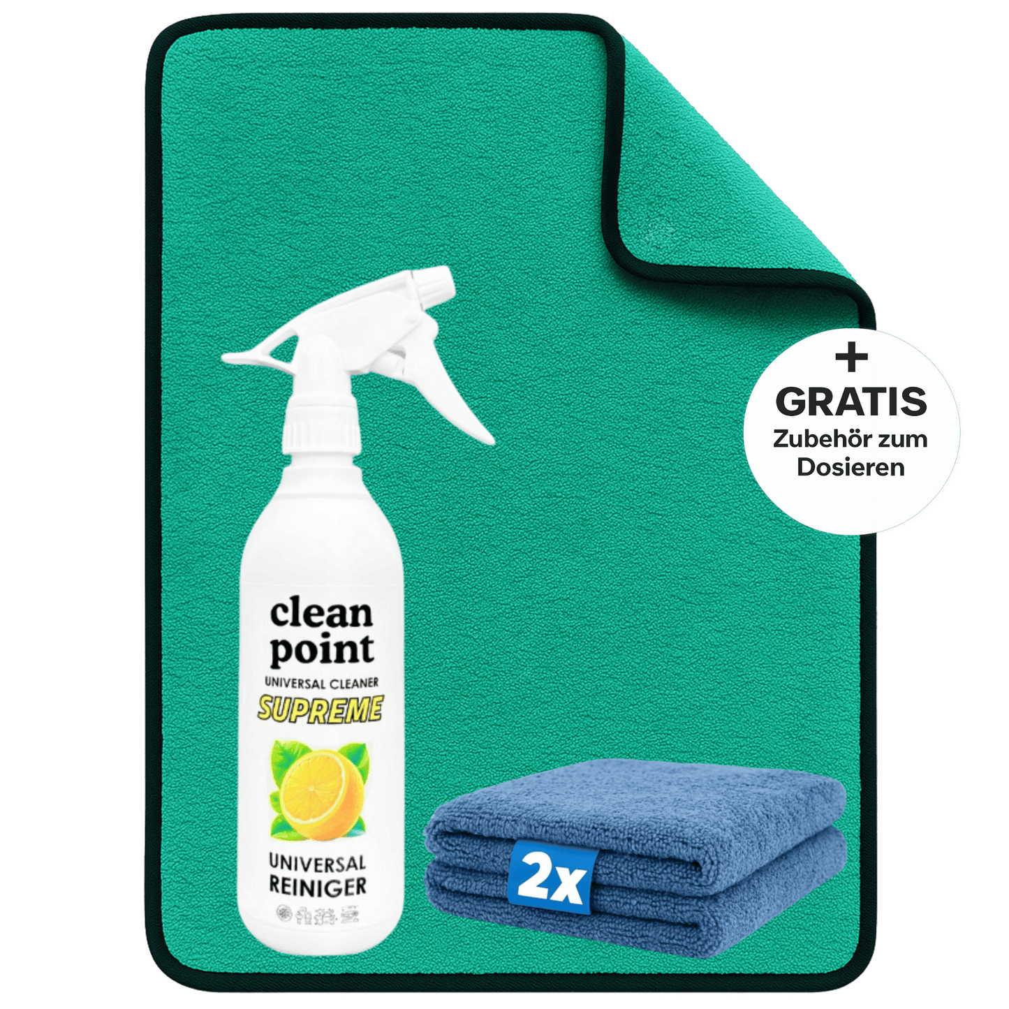 CleanPoint Universalreiniger Set mit großem Mikrofasertrockentuch für Auto Reinigung und streifenfreie Fahrzeugtrocknung