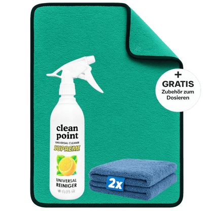 CleanPoint Universalreiniger Set mit großem Mikrofasertrockentuch für Auto Reinigung und streifenfreie Fahrzeugtrocknung