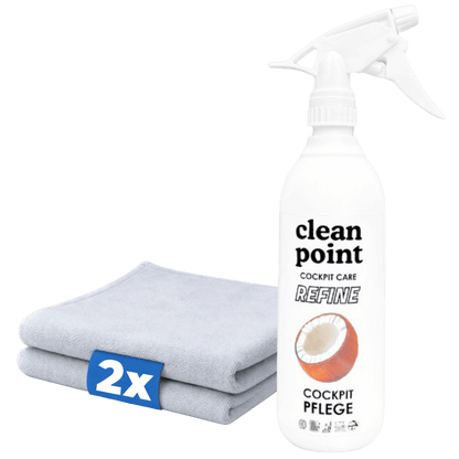 Cockpit Pflege Set mit Innenraumreiniger und 2 Mikrofasertüchern für Kunststoff, Armaturen und Fahrzeugpflege