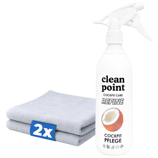 Cockpit Pflege Set mit Innenraumreiniger und 2 Mikrofasertüchern für Kunststoff, Armaturen und Fahrzeugpflege