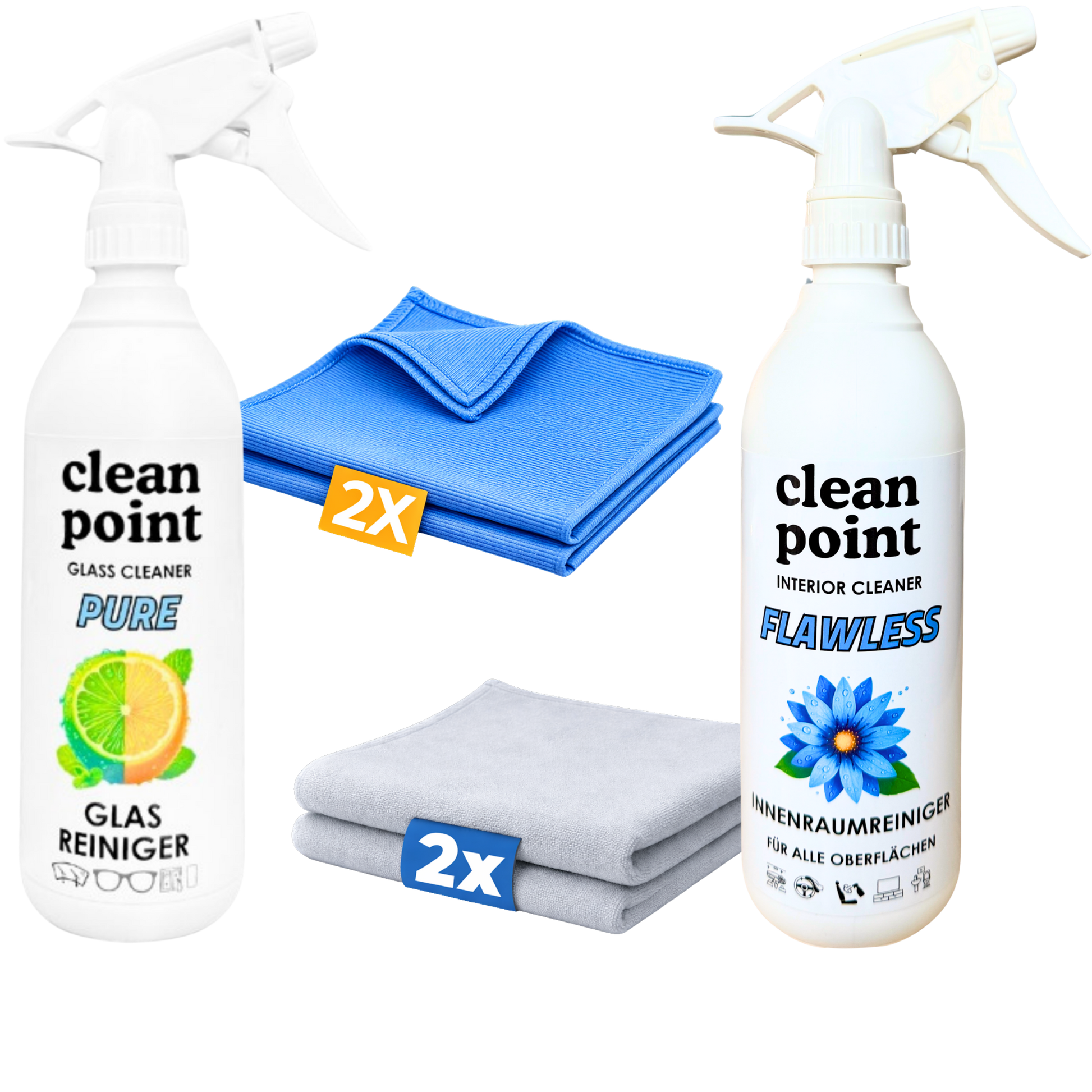 Auto Innenraum und Glas Set streifenfrei mit Mikrofasertüchern CleanPoint